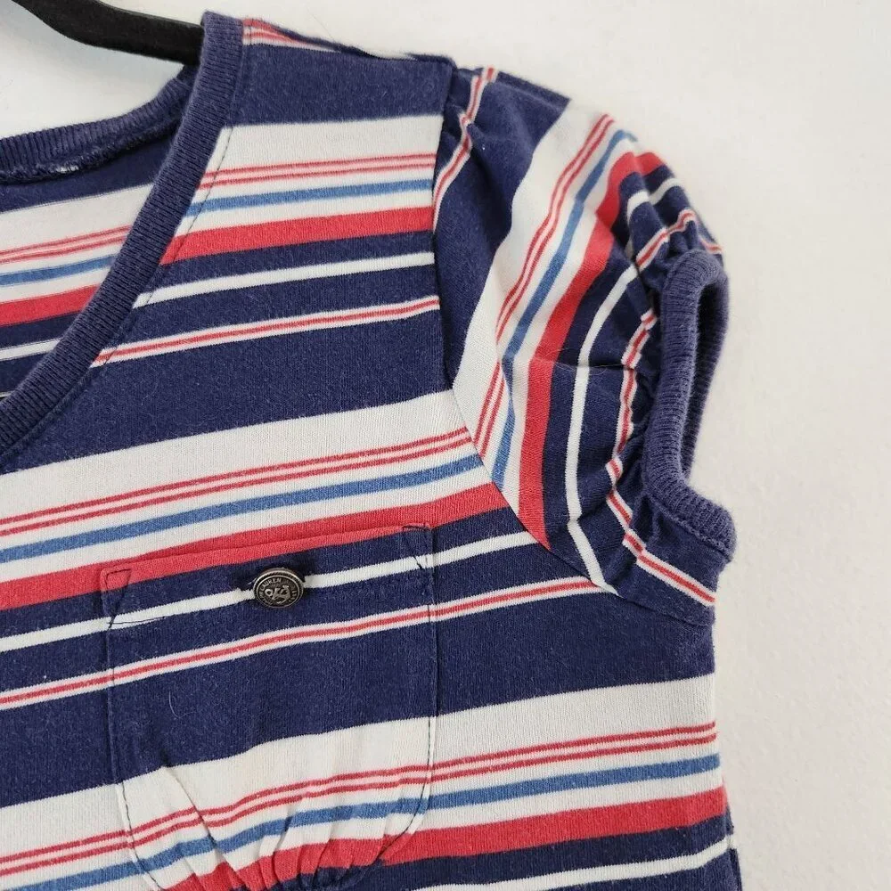 Ralph Lauren Girls Summer Dress Red Blue Striped Drop Waist Casual Size L 12/14
